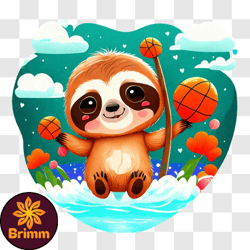 Cartoon Sloth Playing Basketball PNG