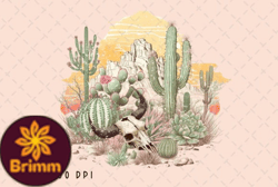 Cow Skull Desert Sun Cactus Vintage PNG Design 03
