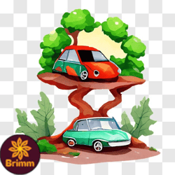 Cars Resting on Tree Tops   Unusual and Captivating Image PNG Design 185
