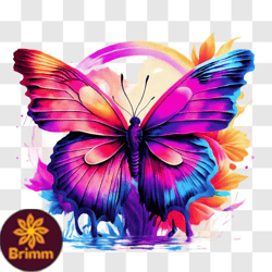 Vibrant Butterfly on Watercolor Flower PNG Design 254