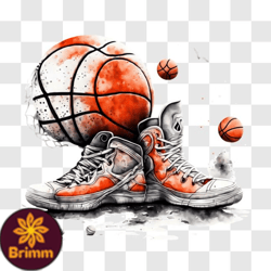 Colorful Basketball Shoes and Balls Artwork PNG Design 279