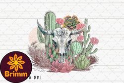 Cow Skull Desert Cactus Vintage PNG Design 05