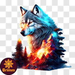 Glowing Wolf on Rocky Terrain with Aura PNG Design 196