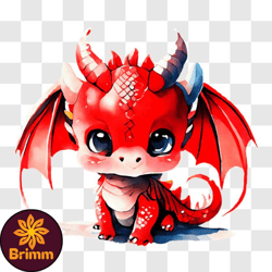 Cute Red Dragon with Wings and Crown PNG Design 234