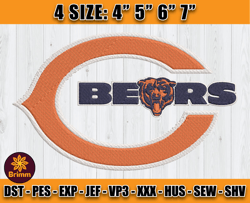 Chicago Bears Embroidery, NFL Bears Embroidery, NFL Machine Embroidery Digital, 4 sizes Machine Emb Files - 02 Brimm