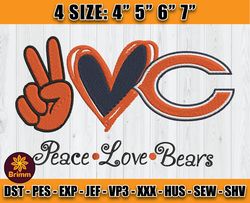 Chicago Bears Embroidery, Peace Love Chicago Bears, NFL Machine Embroidery Digital, 4 sizes Machine Emb Files -22 Brimm