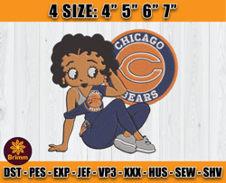 Chicago Bears Embroidery, Betty Boop Embroidery, NFL Machine Embroidery Digital, 4 sizes Machine Emb Files -24 Brimm