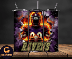 Baltimore Ravens Tumbler Wrap, Crack Hole Design, Logo NFL Football, Sports Tumbler Png, Tumbler Design 26
