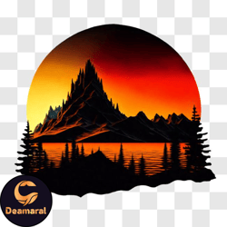 Stunning Sunset over Majestic Mountains PNG Design 216