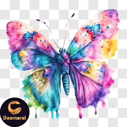 Colorful Butterfly with Watercolor Wings PNG Design 245