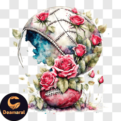 Abstract Football with Roses and Flowers PNG Design 328