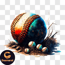 Vintage Baseball with Weathered Look and Water Droplets PNG