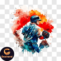 Watercolor painting of a baseball player PNG