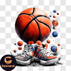Artistic Depiction of Basketball and Sports Activities PNG