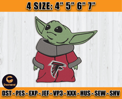 Atlanta Falcons Embroidery, Baby Yoda Embroidery, NFL Machine Embroidery Digital, 4 sizes Machine Emb Files -26-Deamaral