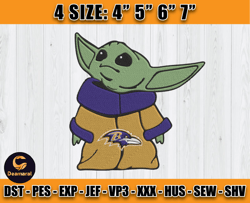 Ravens Embroidery, Baby Yoda Embroidery, NFL Machine Embroidery Digital, 4 sizes Machine Emb Files -02-Deamaral