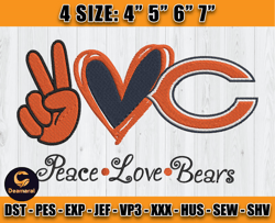 Chicago Bears Embroidery, Peace Love Chicago Bears, NFL Machine Embroidery Digital, 4 sizes Machine Emb Files -22 Deamar