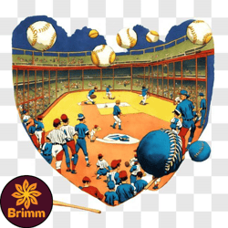 Heart shaped Baseball Field with Players and Flying Baseballs PNG