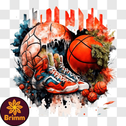 Colorful Basketball and Sneaker Painting PNG