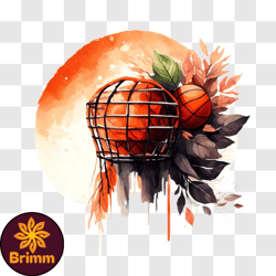 Basketball ball in an Orange Cage with Full Moon PNG