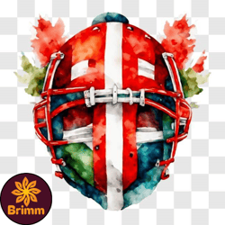 Watercolor Painting of Hockey Mask with Canadian Flag Colors PNG