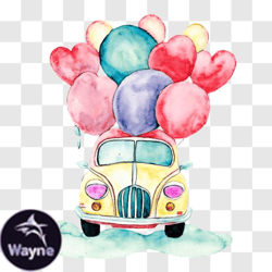 Vintage Car with Balloons and Floating Hearts PNG Design 165
