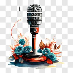 Vintage Microphone on a Floral Background PNG Design 148