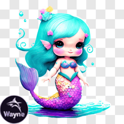 Beautiful Blue haired Mermaid in the Water PNG Design 219