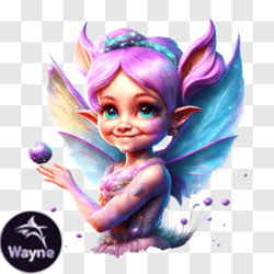 Playful Cartoon Fairy with Pink Hair and Blue Wings PNG Design 235