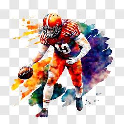Football Player in Orange Uniform on Colorful Background PNG Design 302