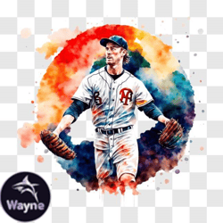 Watercolor Painting of Baseball Player PNG