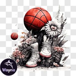 Basketball Shoes in a Floral Setting PNG