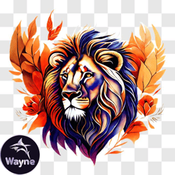 Vibrant Lion with Colorful Mane and Surroundings PNG Design 232