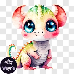 Adorable Cartoon Baby Dragon on Black Background PNG Design 246