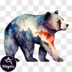 Vibrant Bear Painting with Colorful Background PNG Design 256