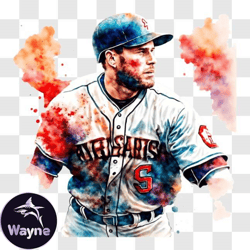 Indianapolis Astros Baseball Player with Watercolor Splatters PNG Design 18
