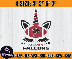 Atlanta Falcons Embroidery, Unicorn Embroidery, NFL Machine Embroidery Digital, 4 sizes Machine Emb Files -25-Wayne