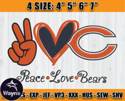 Chicago Bears Embroidery, Peace Love Chicago Bears, NFL Machine Embroidery Digital, 4 sizes Machine Emb Files -22 Wayne