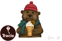 cute bear drink coffee png