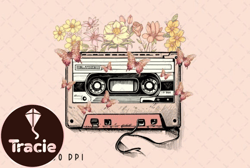 Retro Cassette Tape Flowers Vintage PNG Design 12