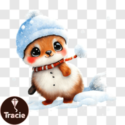 Adorable Winter dressed Squirrel in the Snow PNG Design 251