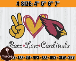Cardinals Embroidery, Peace Love Cardinals, NFL Machine Embroidery Digital, 4 sizes Machine Emb Files -14 -Wayne