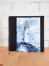 lighthouse painting original watercolor painting seascape art storm painting nautical small painting