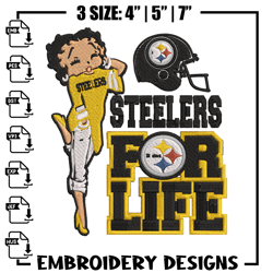 Betty Boop Pittsburgh Steelers For Life embroidery design, Steelers embroidery, NFL embroidery, logo sport embroidery.
