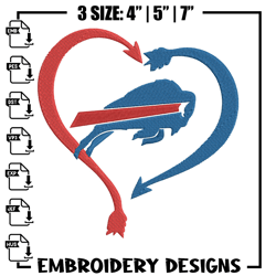 Buffalo Bills Heart embroidery design, Buffalo Bills embroidery, NFL embroidery, sport embroidery, embroidery design. (3