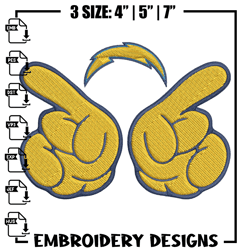 Foam Finger Los Angeles Chargers embroidery design, Chargers embroidery, NFL embroidery, Logo sport embroidery.