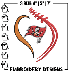Heart Tampa Bay Buccaneers embroidery design, Buccaneers embroidery, NFL embroidery, sport embroidery, embroidery design