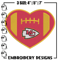 Kansas City Chiefs Heart embroidery design, Chiefs embroidery, NFL embroidery, sport embroidery, embroidery design.
