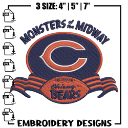monsters of the midway chicago bears embroidery design, chicago bears embroidery, nfl embroidery, logo sport embroidery.