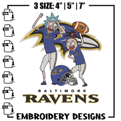 Rick and Morty Baltimore Ravens embroidery design, Baltimore Ravens embroidery, NFL embroidery, logo sport embroidery